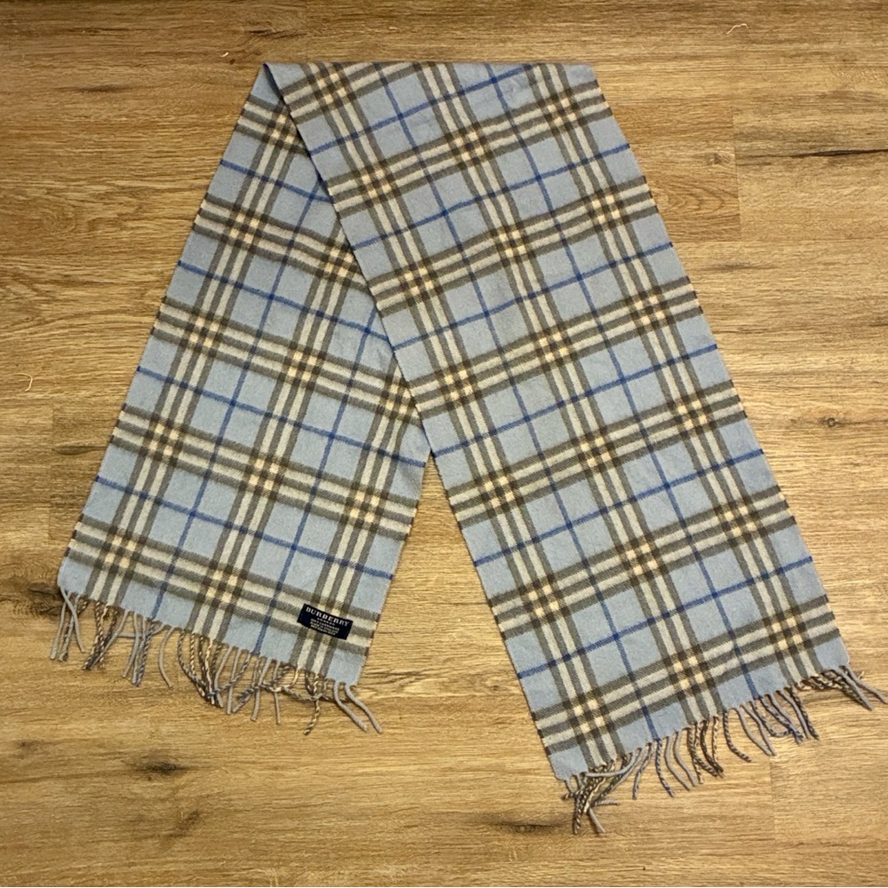 Burberry Cashmere Plaid Scarf - carolina blue and grey